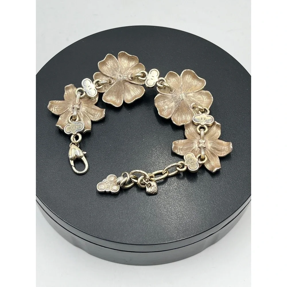 Brighton‎ Vintage Retro Garden Flower Two-Tone 3-D Crystal Brushed Bracelet